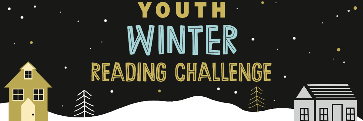 Youth Winter Reading Challenge on black snowy background