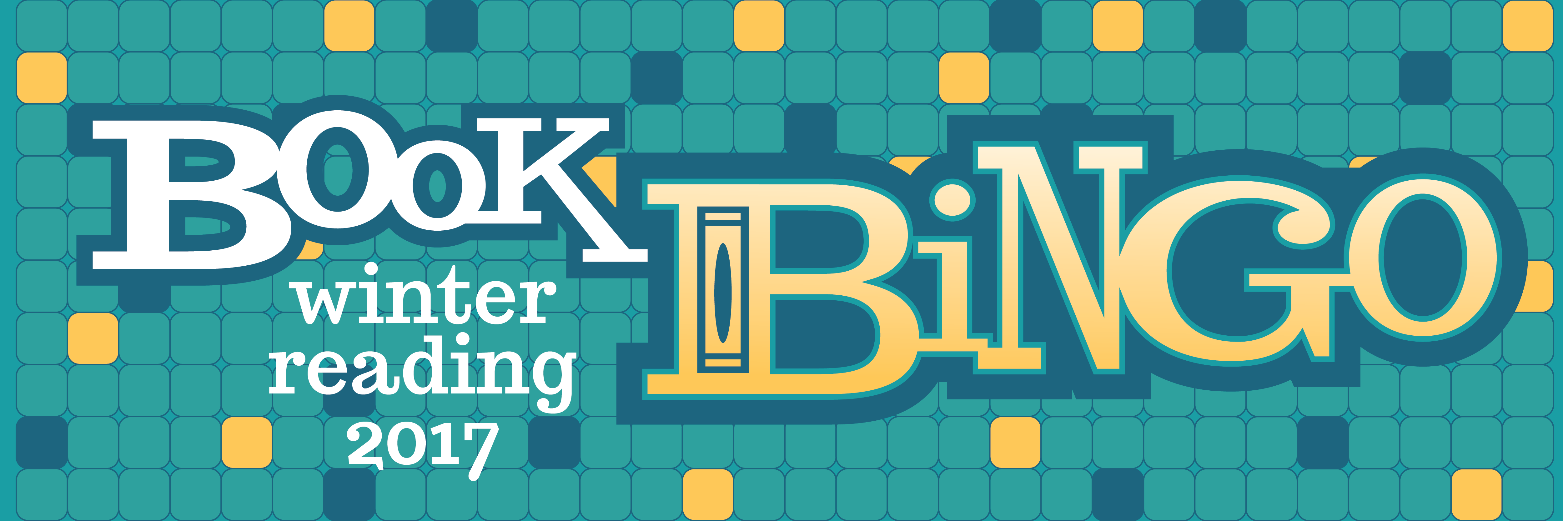 'Book BINGO' on blue background