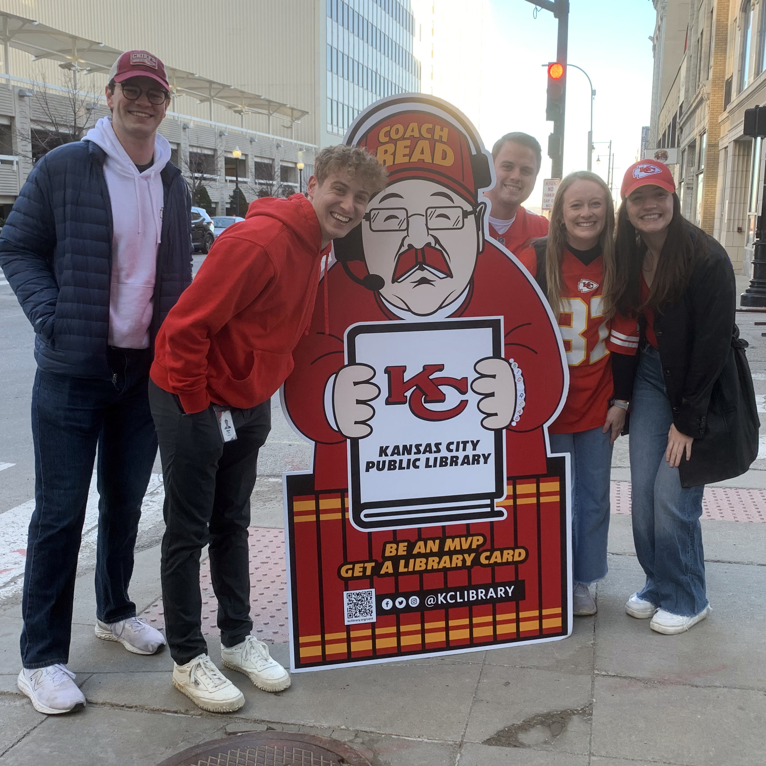 group of 5 by cardboard cutout