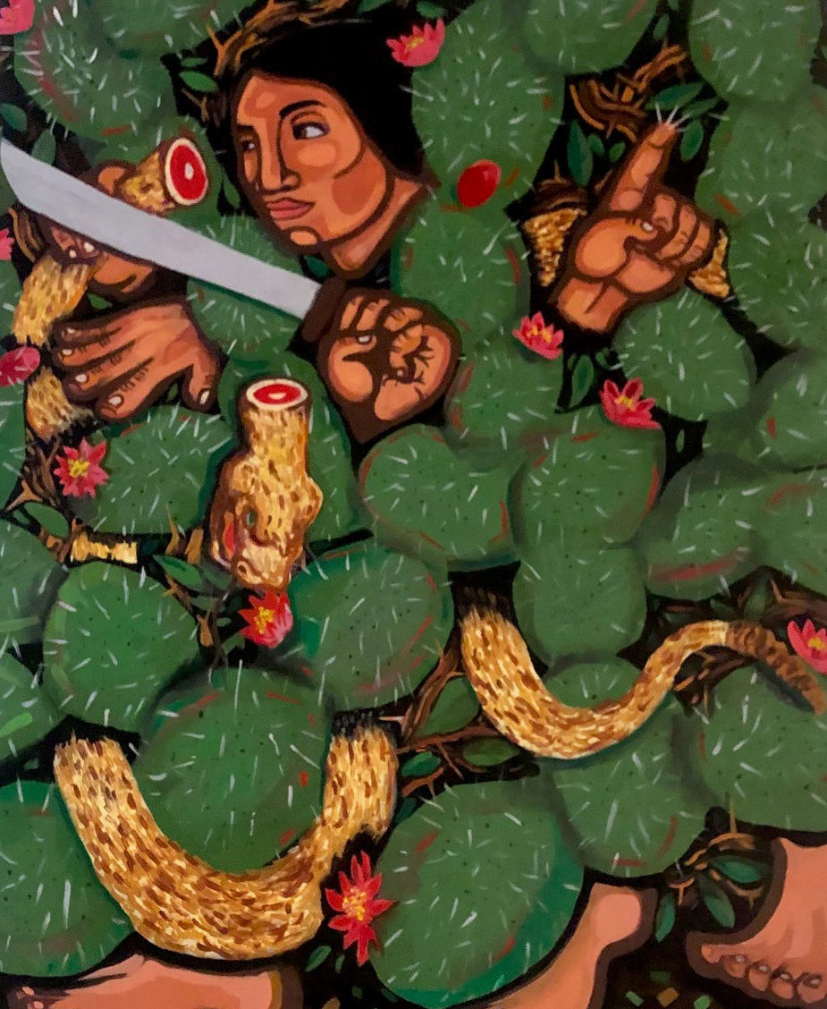 man surrounded by cacti