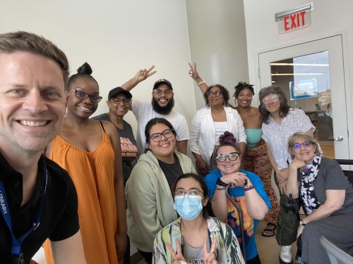 Brandon and writing students 