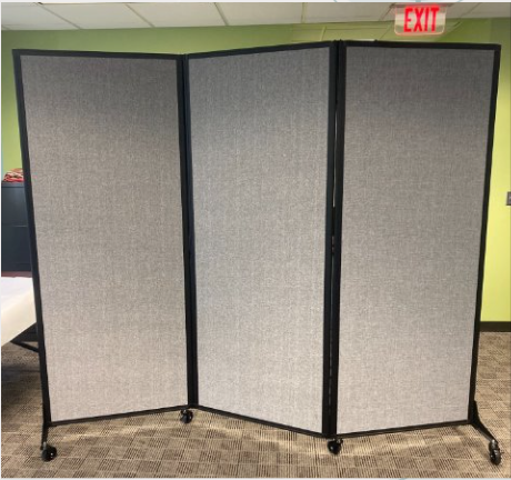 Mobile privacy screens are available for breastfeeding parents at the Library.