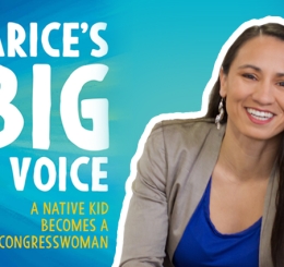 Sharice Davids and cartoon of self