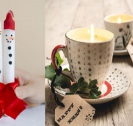 homemade holiday candles in tea cups