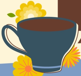 Death café graphic with coffee cup and flowers