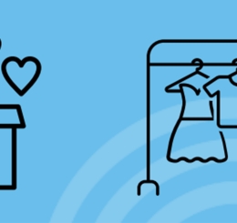 flat graphic illustration of box with products and clothing rack