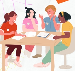 illustrations of teens studying
