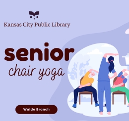 illustration of people doing chair yoga and flowers