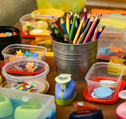 Craft supplies laid out on a table