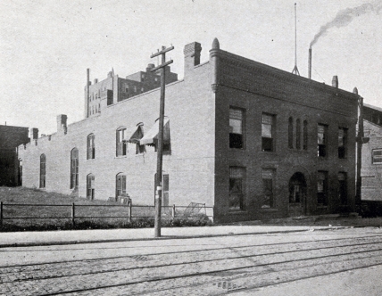 Old brick building in black and white