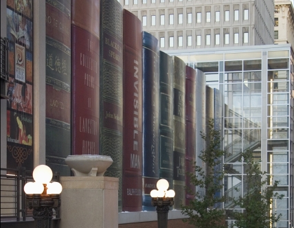 side of community bookshelf parking garage