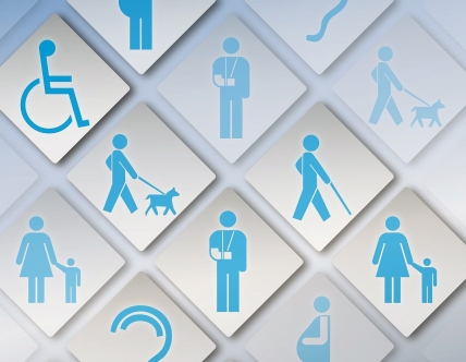 diamond signs with various people with various accessibility aides