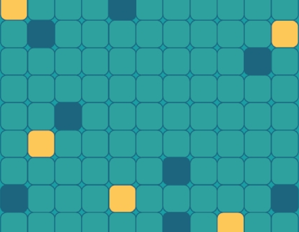 teal grid with blue and yellow filled squares