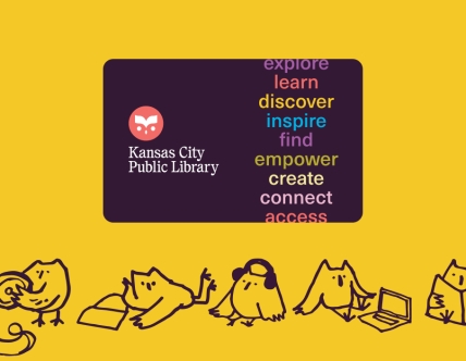 library card over illustrations of owls
