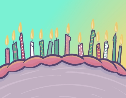 birthday cake with lit candles