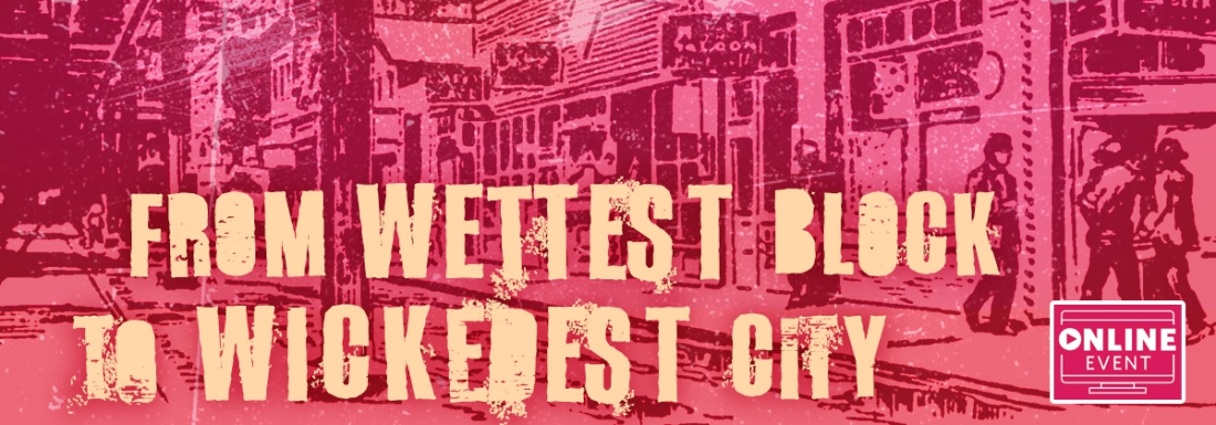 red and pink stamped city scene