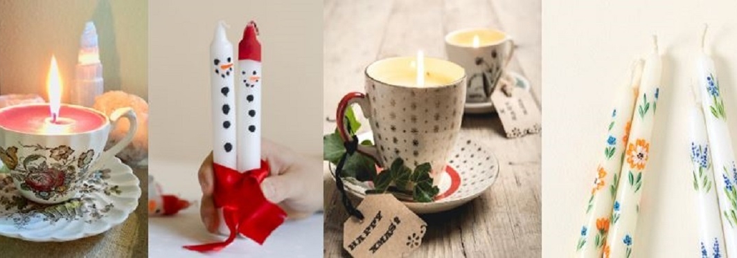 homemade holiday candles in tea cups