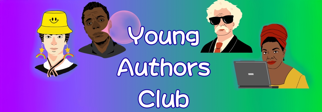 illustrations of famous 4 authors doing modern things