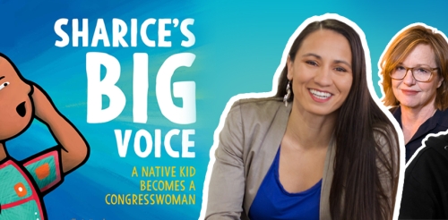Sharice Davids and cartoon of self