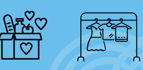 flat graphic illustration of box with products and clothing rack