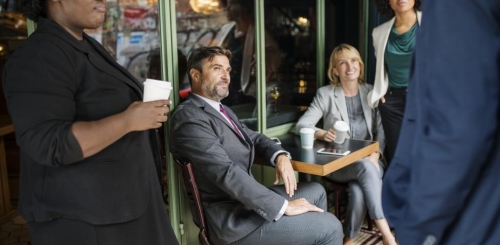 group of people with coffees