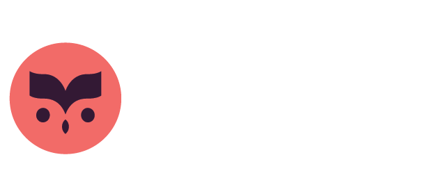 KCPL logo - horizontal, salmon and white on a plum background